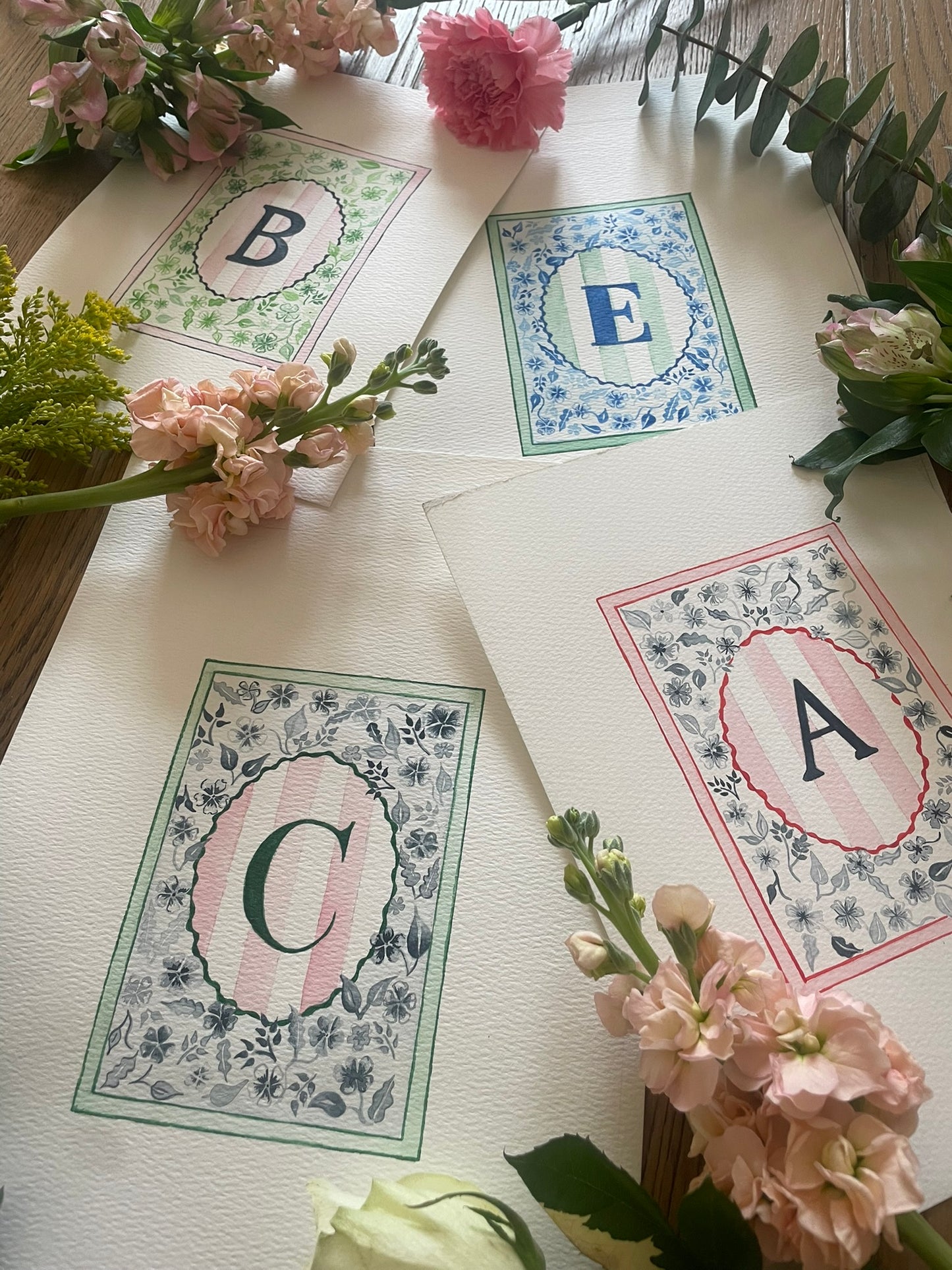 Floral H Print paired with Hand Painted Mount