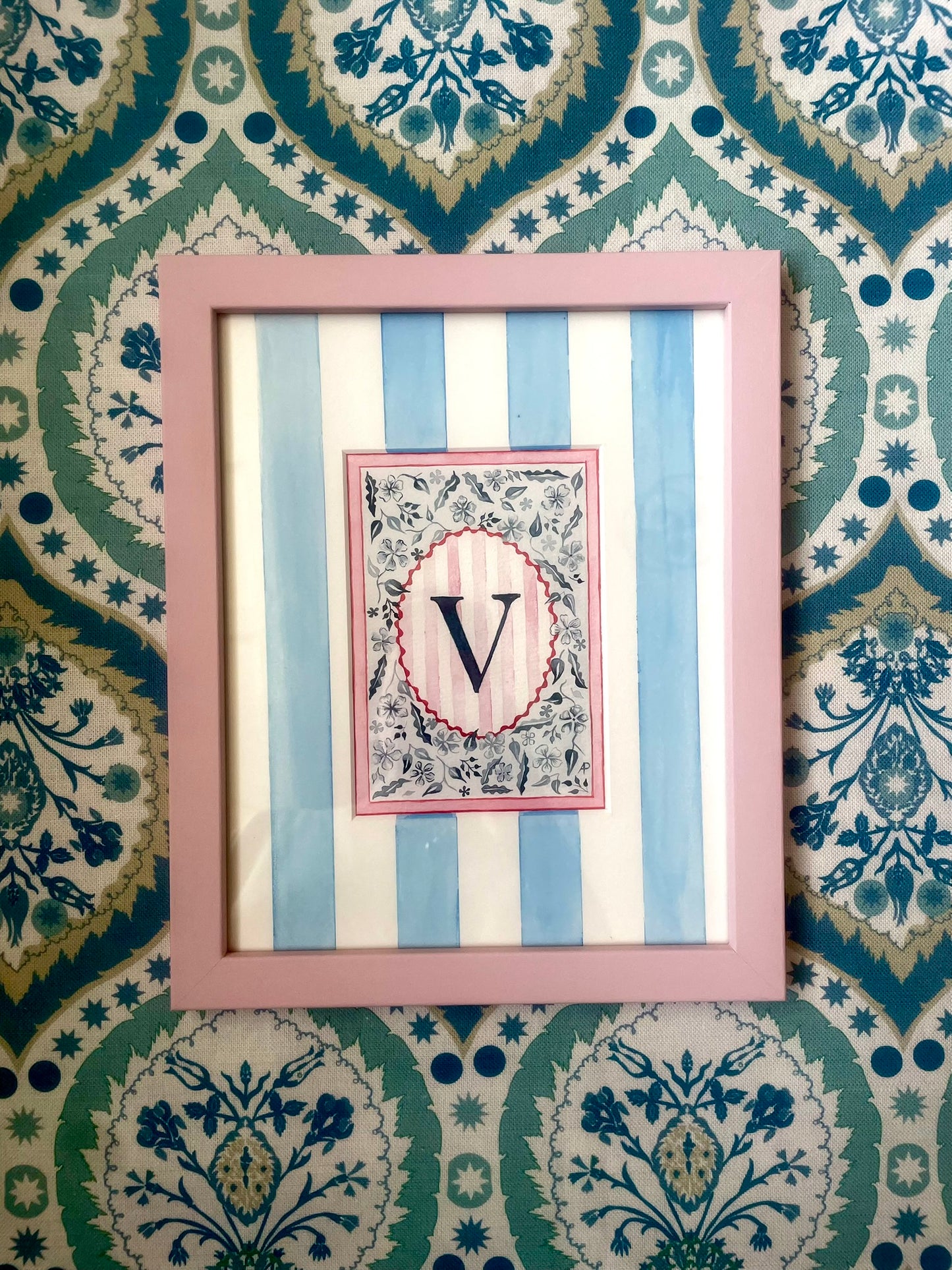 Floral V Print paired with Hand Painted Mount