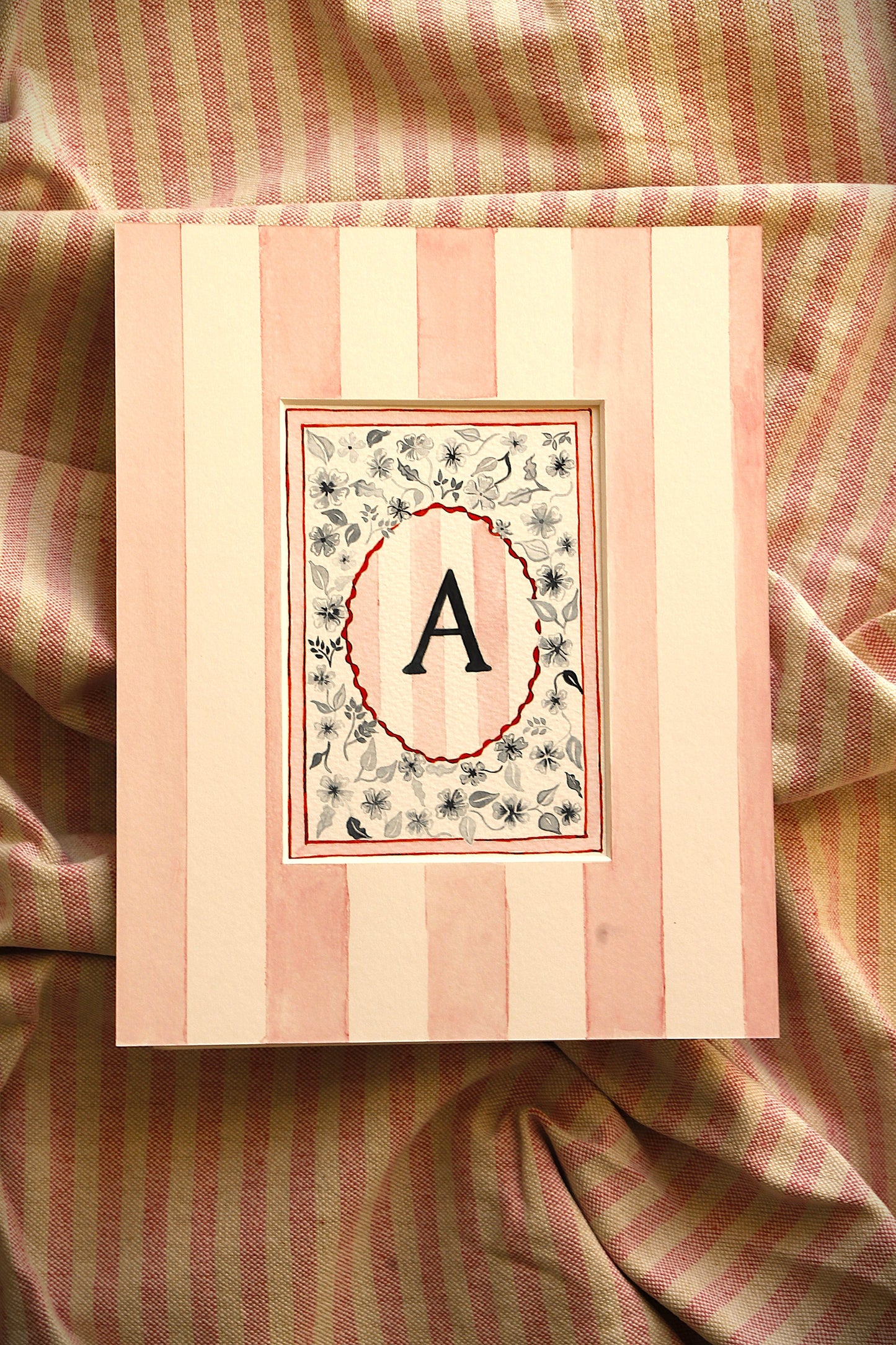 Floral A Print paired with Hand Painted Mount