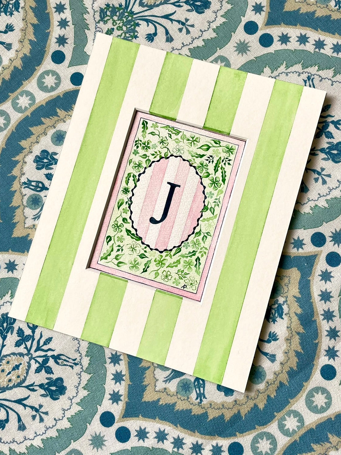 Floral J Print paired with Hand Painted Mount