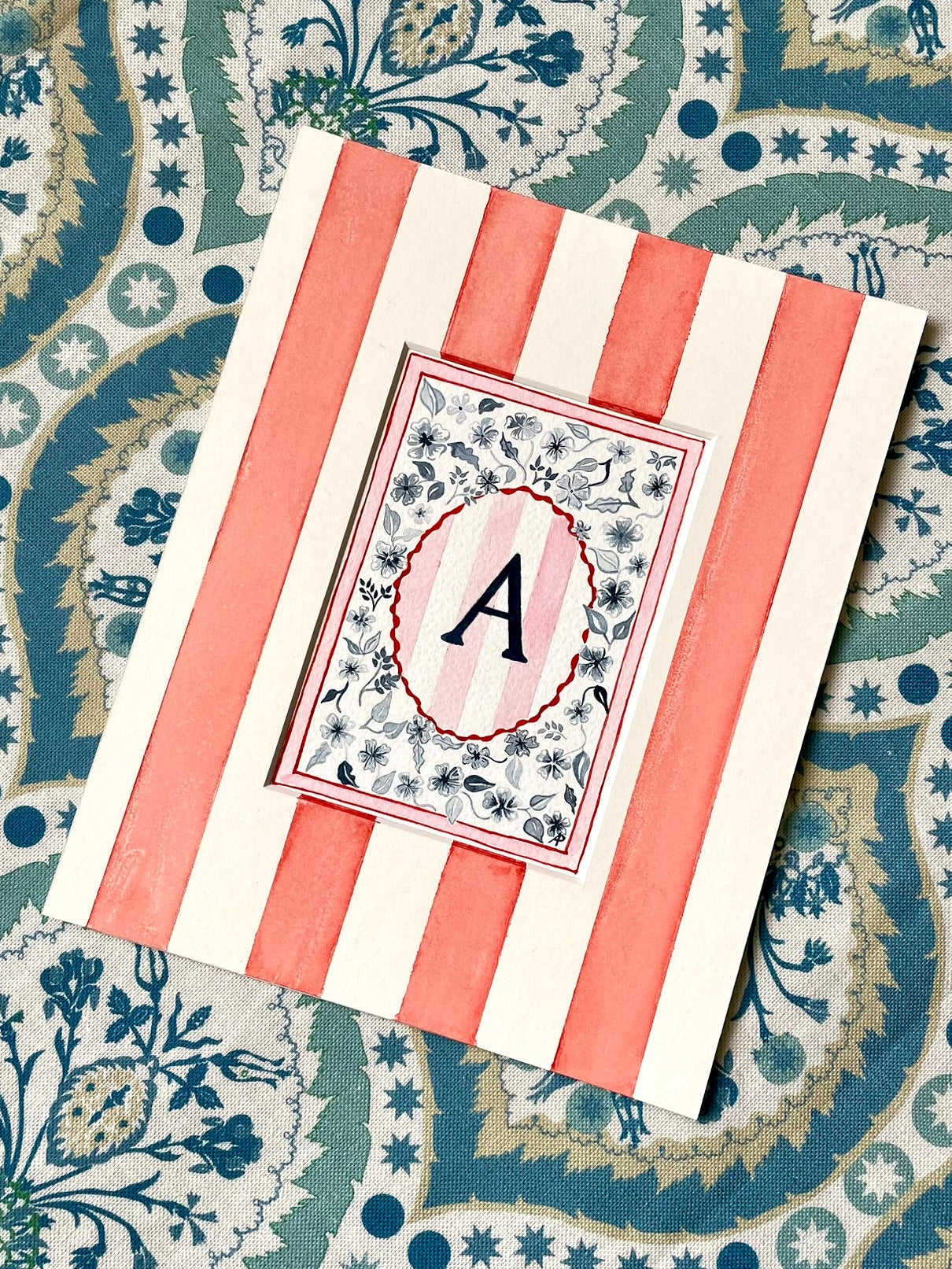 Floral A Print paired with Hand Painted Mount