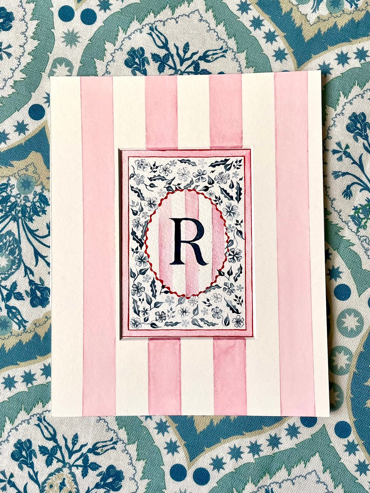 Floral R Print paired with Hand Painted Mount