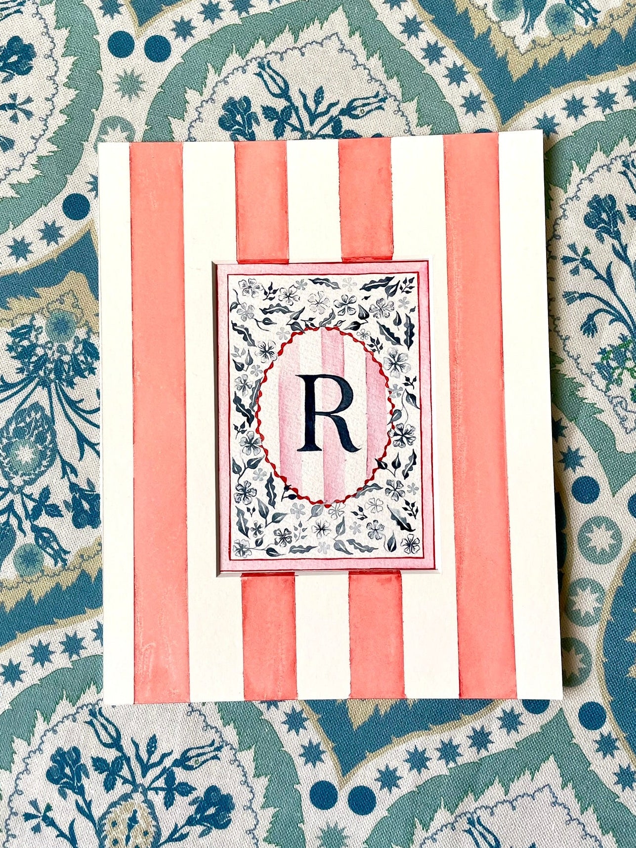 Floral R Print paired with Hand Painted Mount